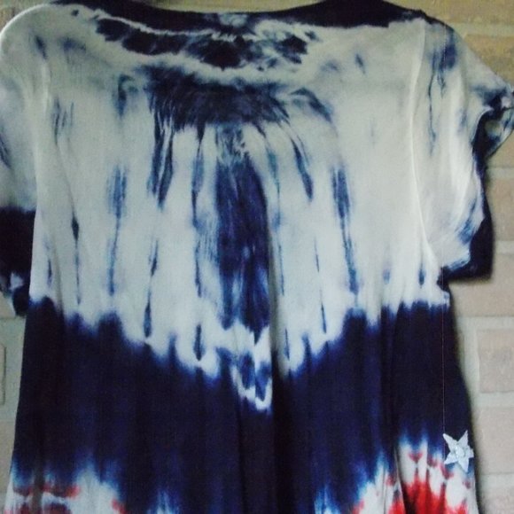 NWT Blue Skies of Florida Women's Free Size Red White Blue Tie-Dye Tunic Top - Picture 5 of 5